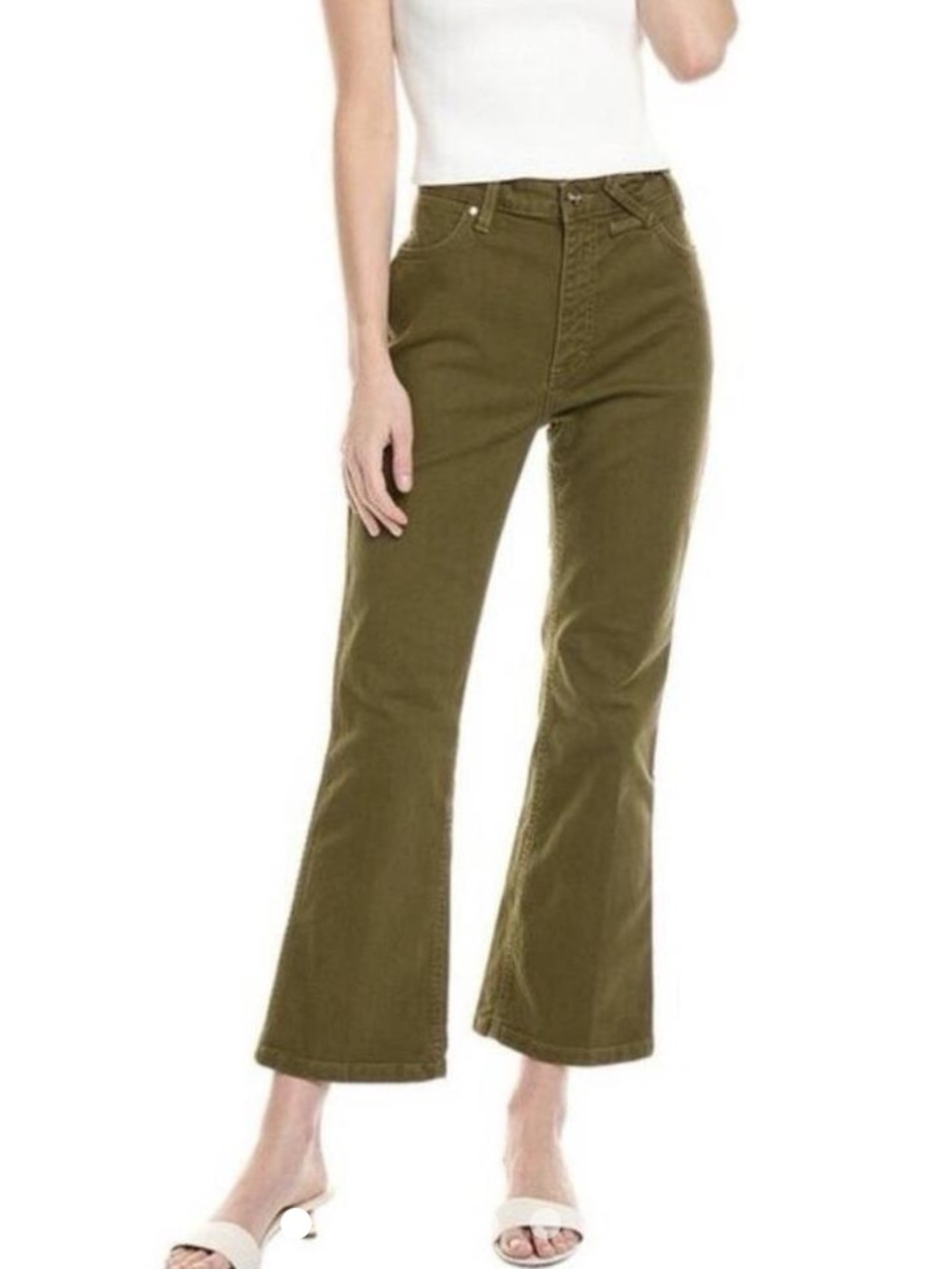 STAUD + Wrangler Olive Cropped Flared Pants Size 26